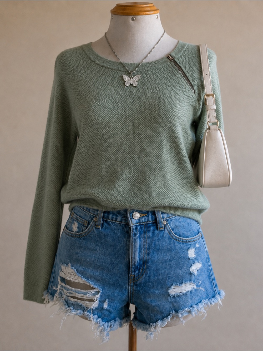 Abercrombie & Fitch Sweater Womens Size Large Waffle Knit 1/4 Zip Sage Green